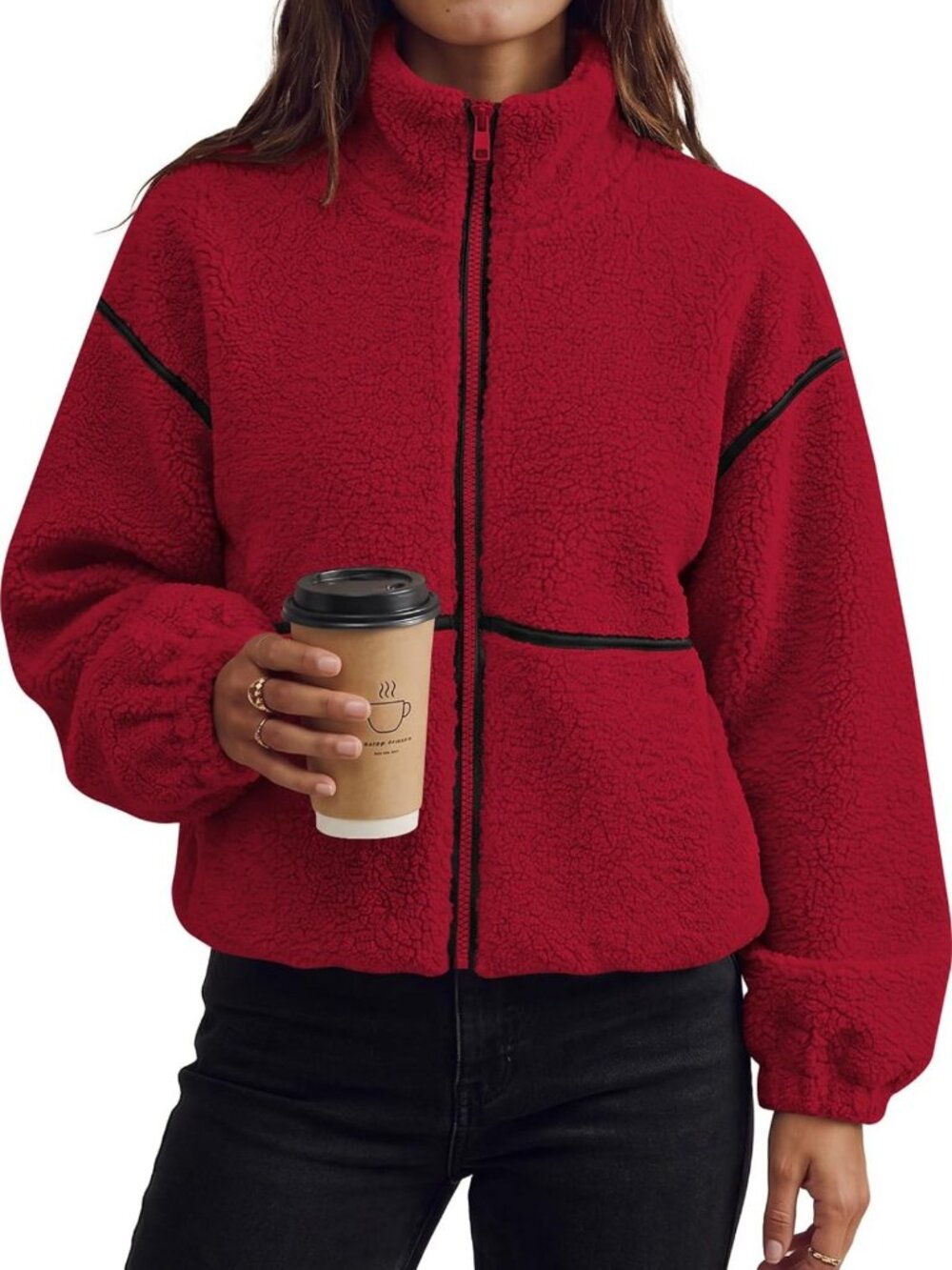 Cozy Oversized Sherpa Fleece Jacket for Women - Warm Zip-Up Winter Coat